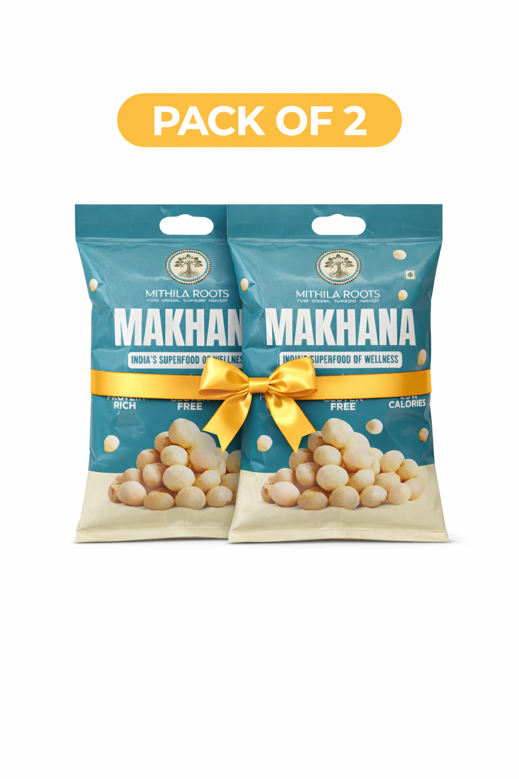 Mithila Roots Classic Premium Makhana | No Added Artificial Flavour | Healthy Snacking & Fasting | High Protein & Fiber | Rich in Calcium | Maintains Weight - 200g X 2