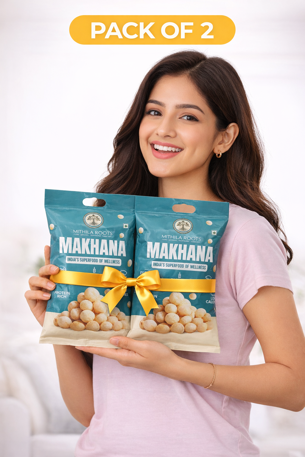 Mithila Roots Classic Premium Makhana | No Added Artificial Flavour | Healthy Snacking & Fasting | High Protein & Fiber | Rich in Calcium | Maintains Weight - 200g X 2