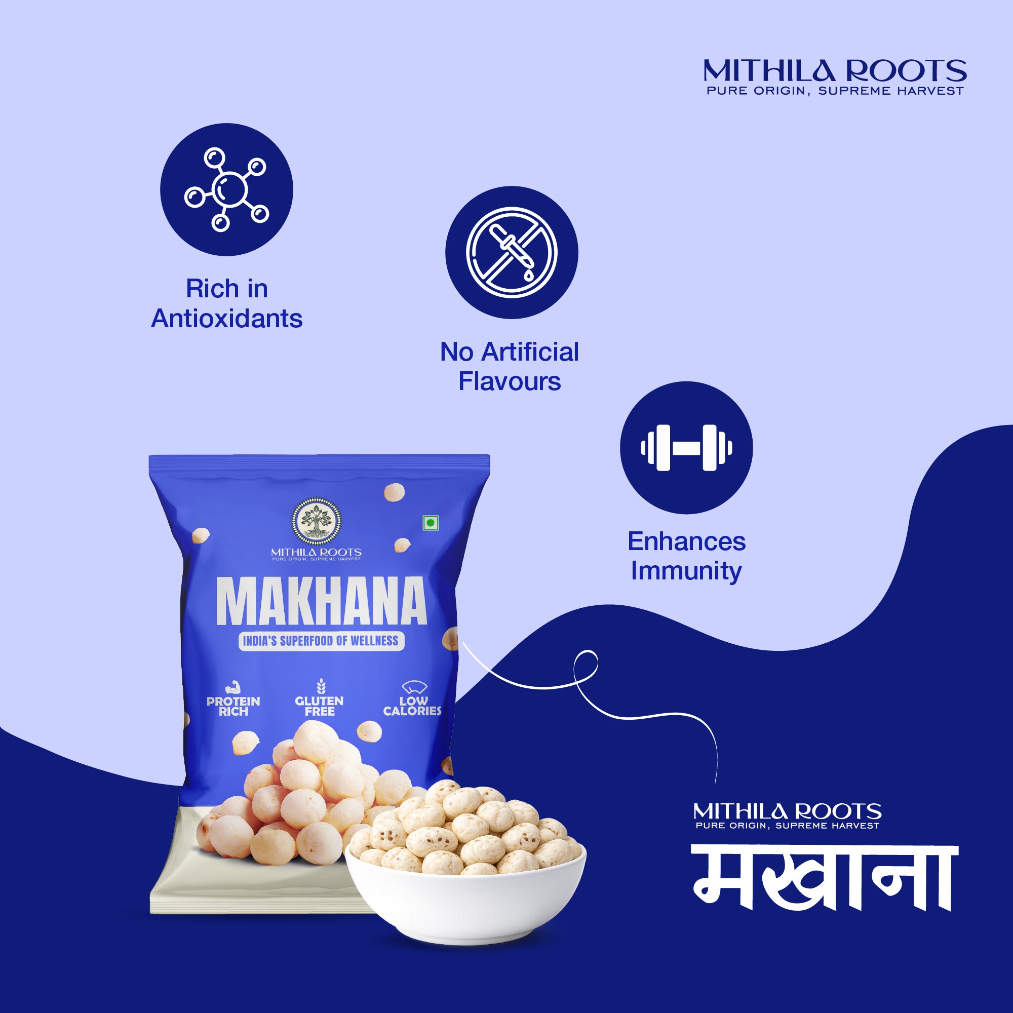 Mithila Roots Classic Premium Makhana | No Added Artificial Flavour | Healthy Snacking & Fasting | High Protein & Fiber | Rich in Calcium | Maintains Weight 100g