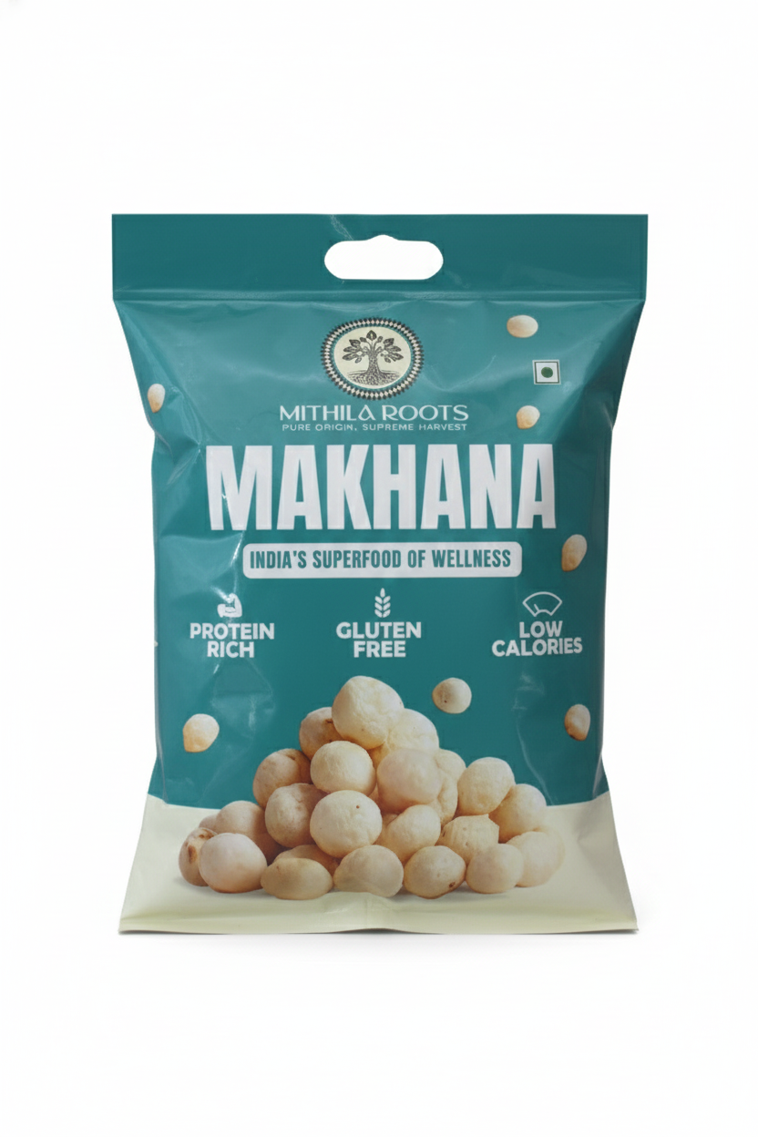 Mithila Roots Classic Premium Makhana | No Added Artificial Flavour | Healthy Snacking & Fasting | High Protein & Fiber | Rich in Calcium | Maintains Weight - 200gm