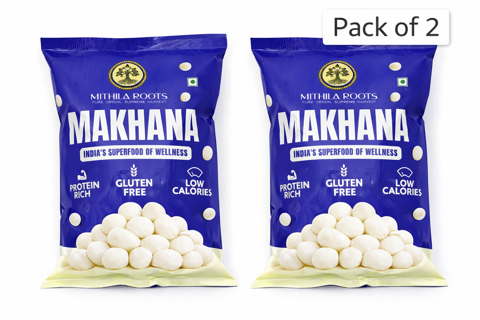 Mithila Roots Classic Premium Makhana | No Added Artificial Flavour | Healthy Snacking & Fasting | High Protein & Fiber | Rich in Calcium | Maintains Weight (250gX2)