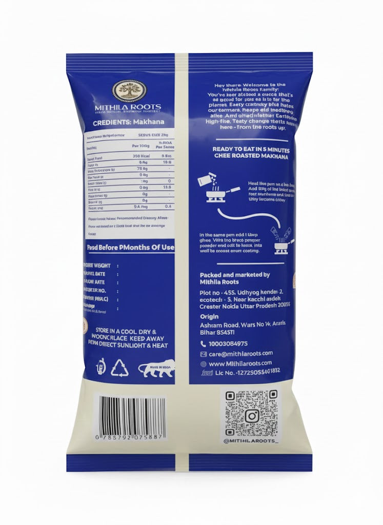 Mithila Roots Classic Premium Makhana | No Added Artificial Flavour | Healthy Snacking & Fasting | High Protein & Fiber | Rich in Calcium | Maintains Weight 100g